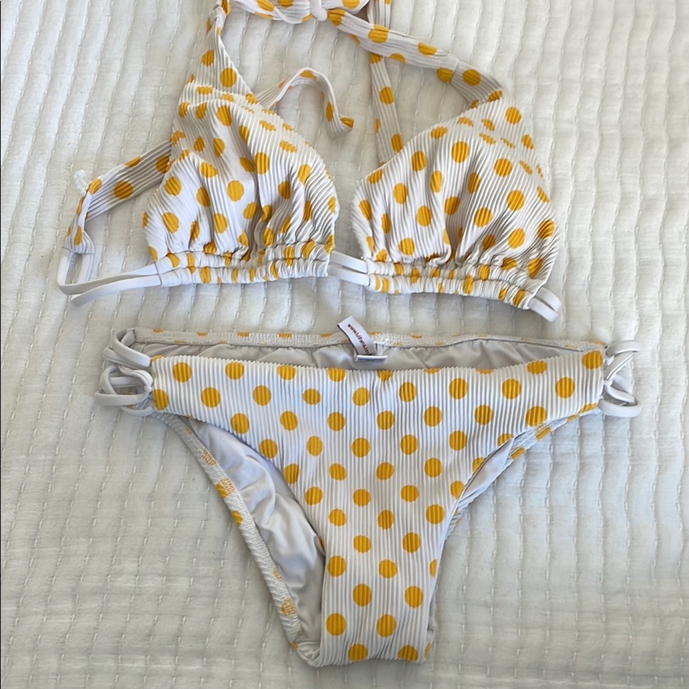 LULI FAMA 🍋 Yellow Polka Dot Bikini Set 👙